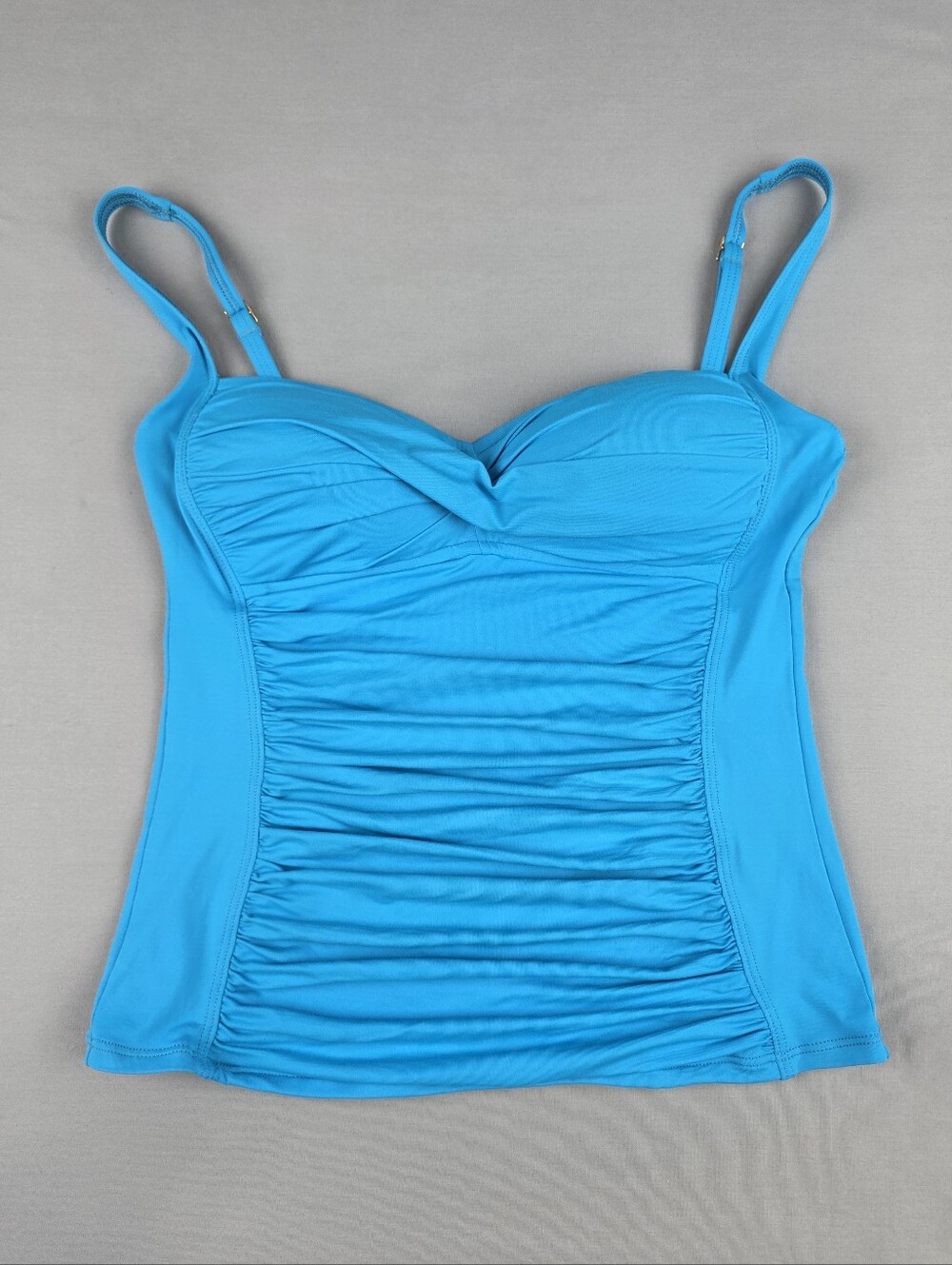 La Blanca Rouched Front Tankini Top Med Sliming Colorful Supportive Swimwear
